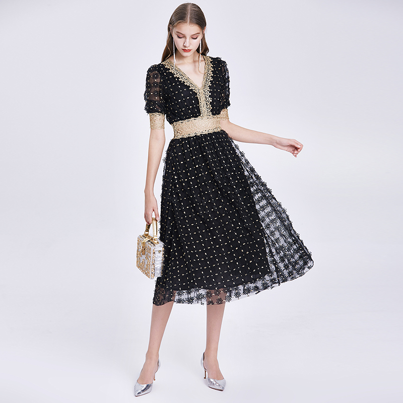 France style temperament summer colors lace dress