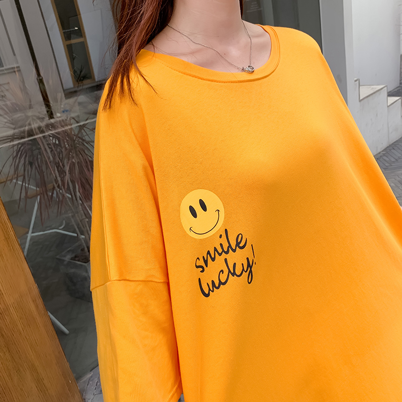 Summer fat slim smiley loose Korean style long T-shirt