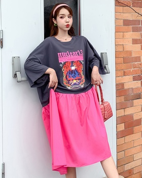 Printing splice big skirt loose Korean style dress