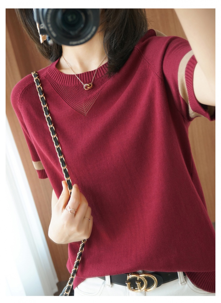 Splice Korean style sweater short sleeve T-shirt for women