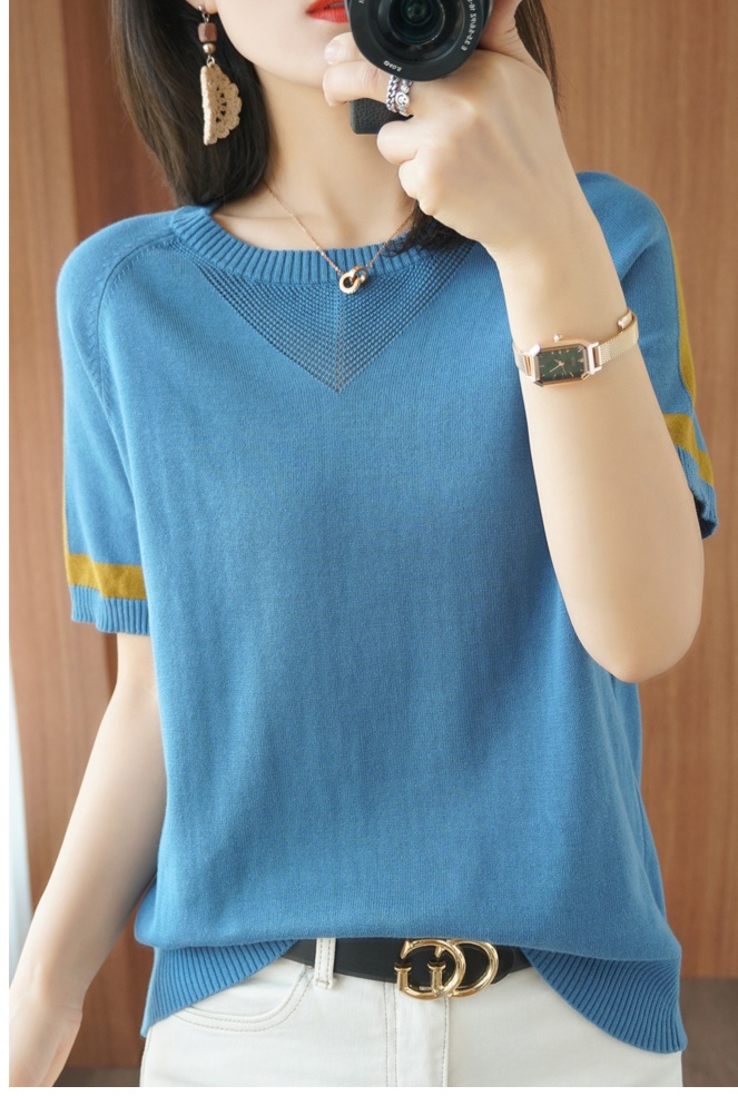 Splice Korean style sweater short sleeve T-shirt for women