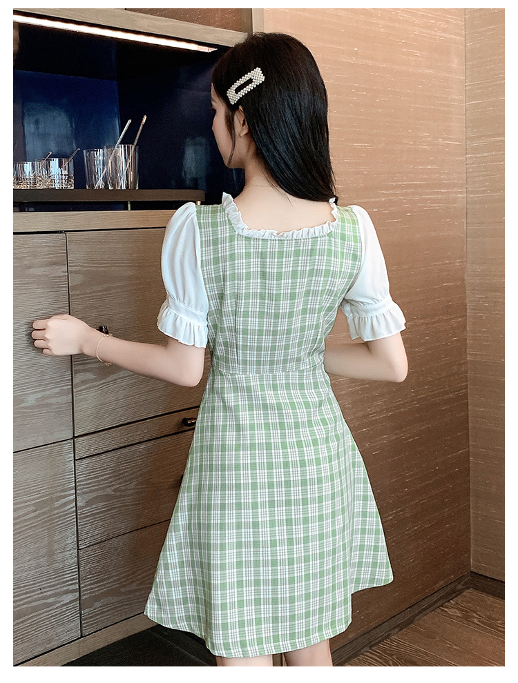 Slim summer plaid cheongsam retro pinched waist dress