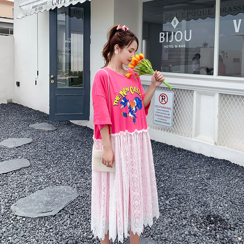 Summer large yard lace Korean style loose fat dress