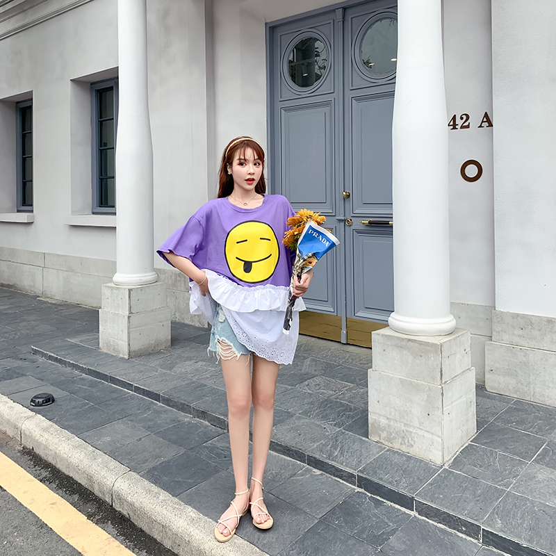 Summer loose Korean style splice slim T-shirt