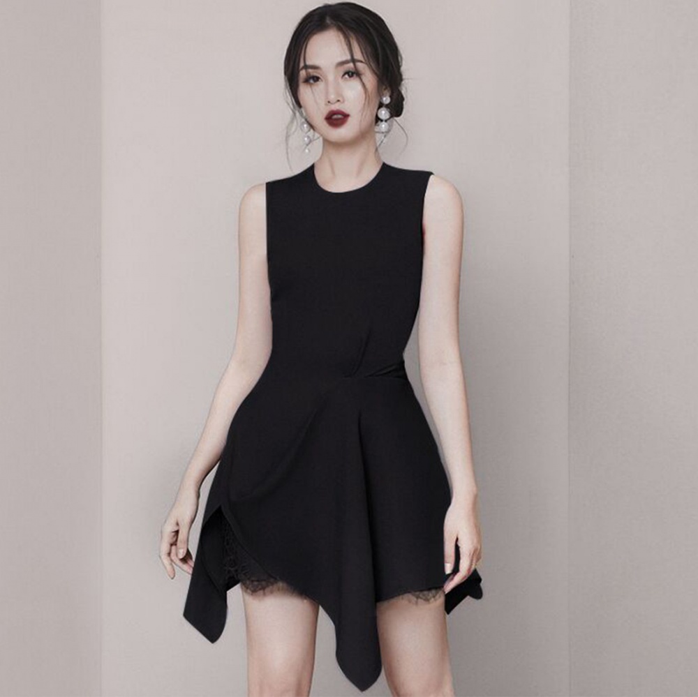 Temperament annual meeting lace dress summer black evening dress