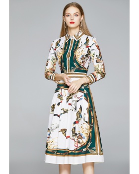 Printing all-match European style slim pinched waist dress