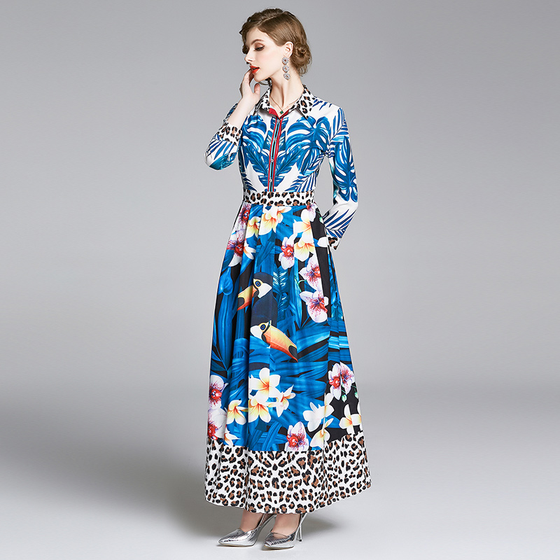 Fashion pinched waist European style printing dress