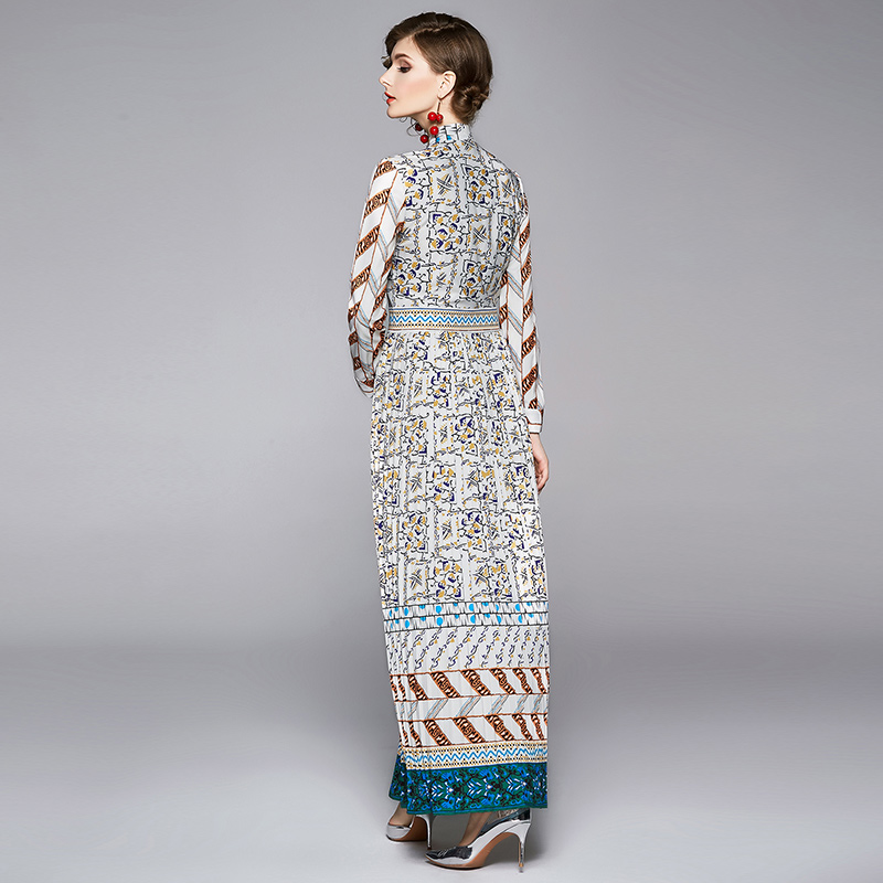 European style pleated slim all-match printing summer dress