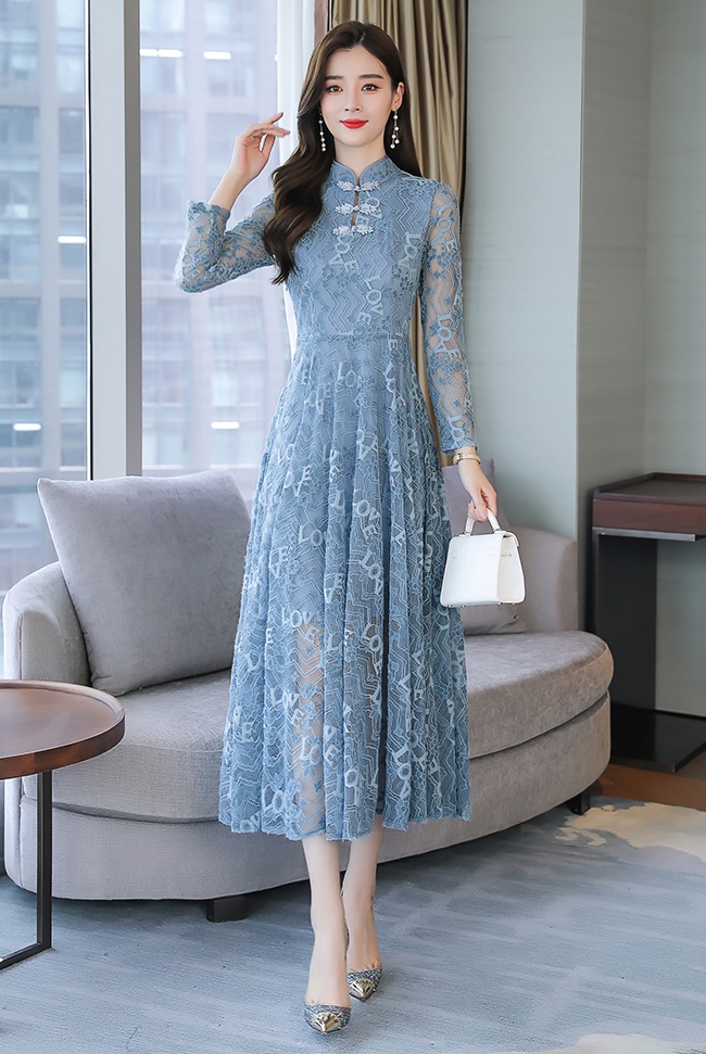 Long sleeve autumn dress noble cheongsam for women