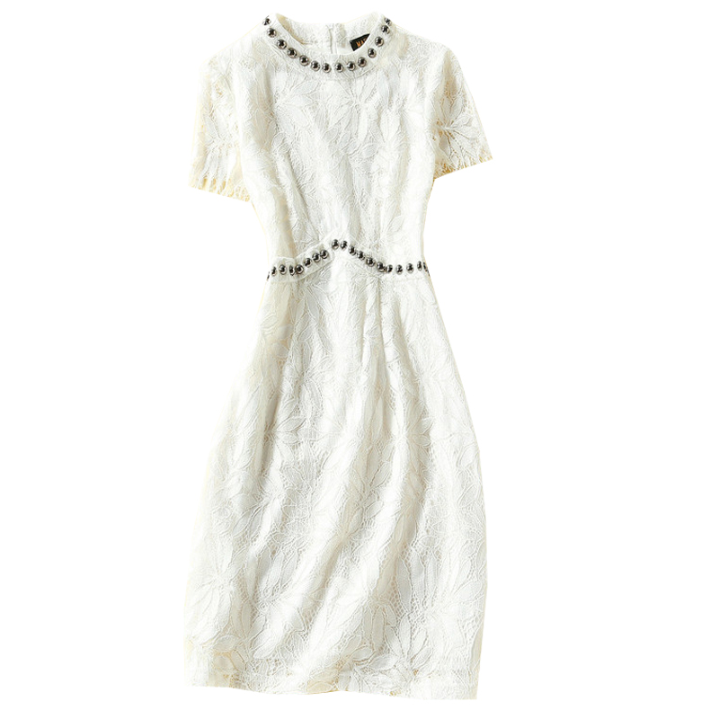 European style lace summer white slim dress for women