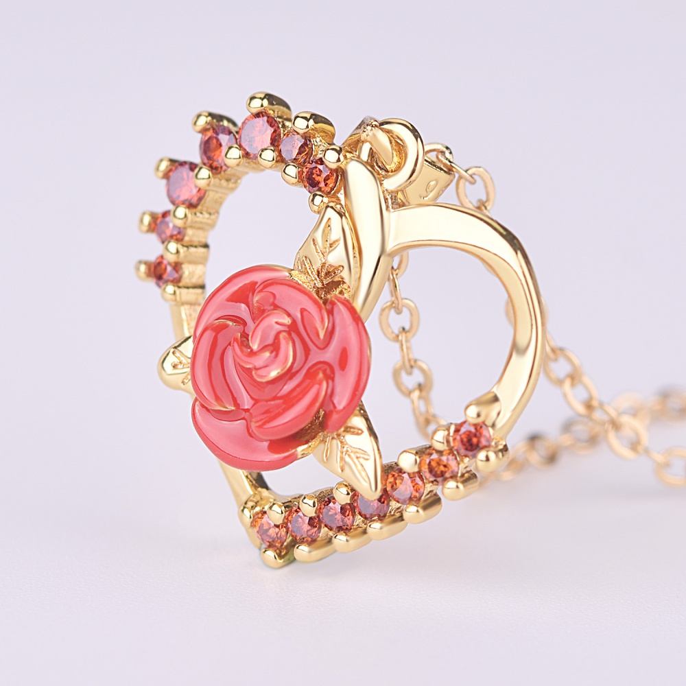 Rhinestone rose heart short creative zircon clavicle necklace