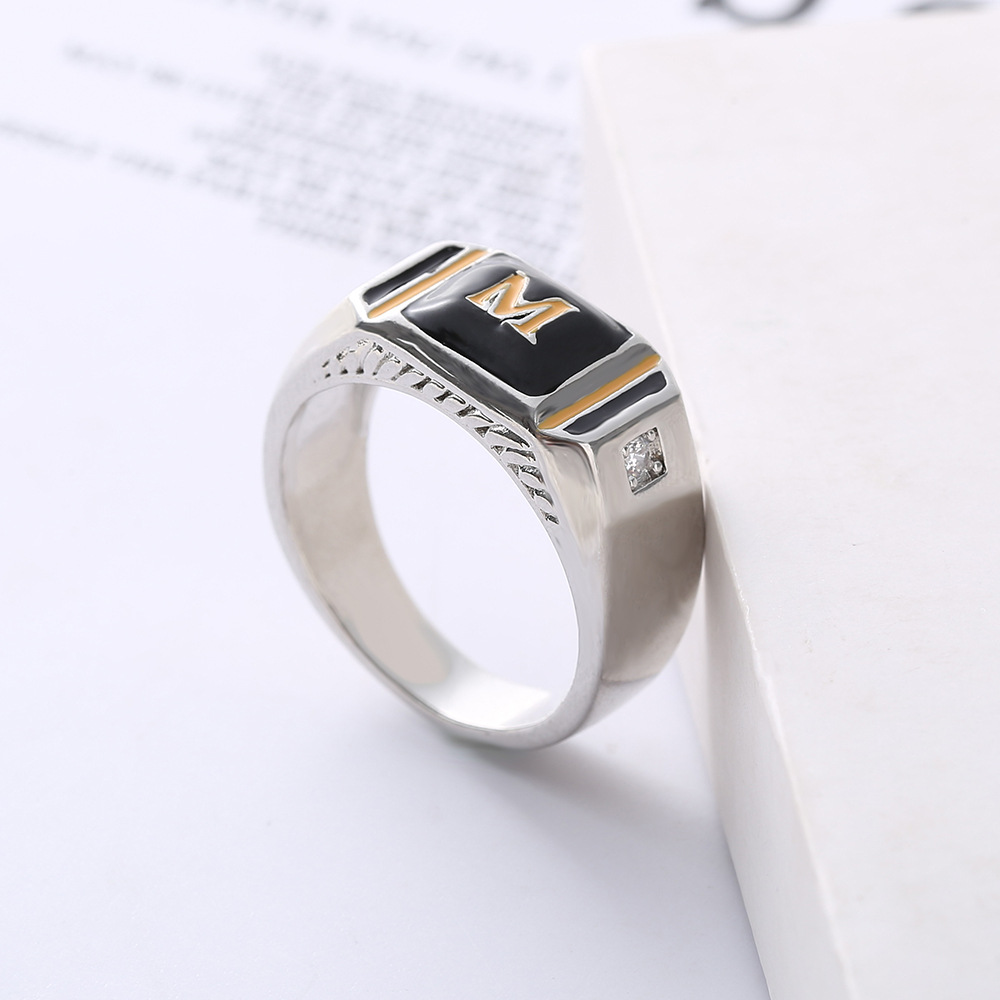 Domineering double color diamond simple ring for men