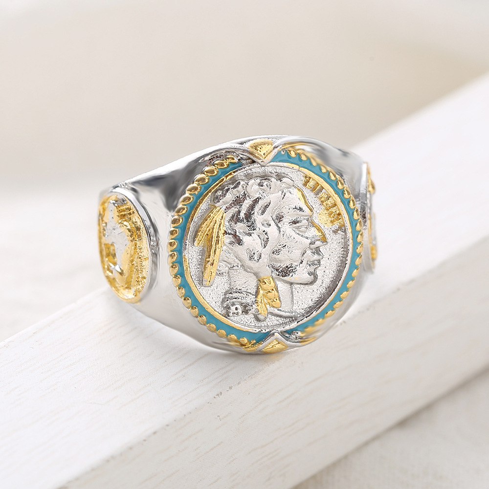Double color indiana free plating gold denim hip-hop ring