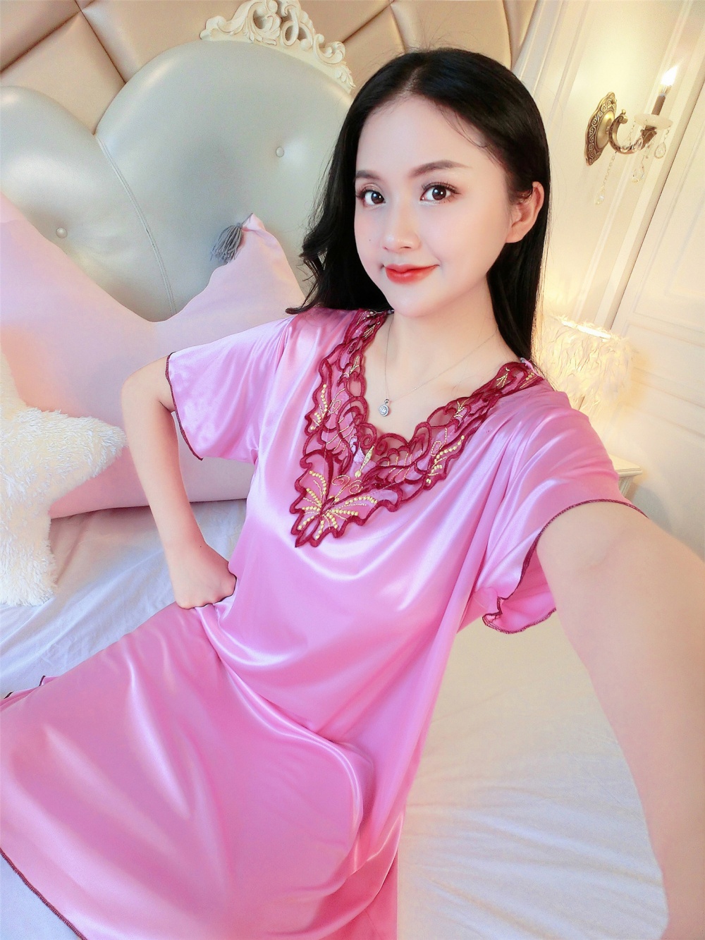 Fat sister ice silk pajamas summer long skirt for women