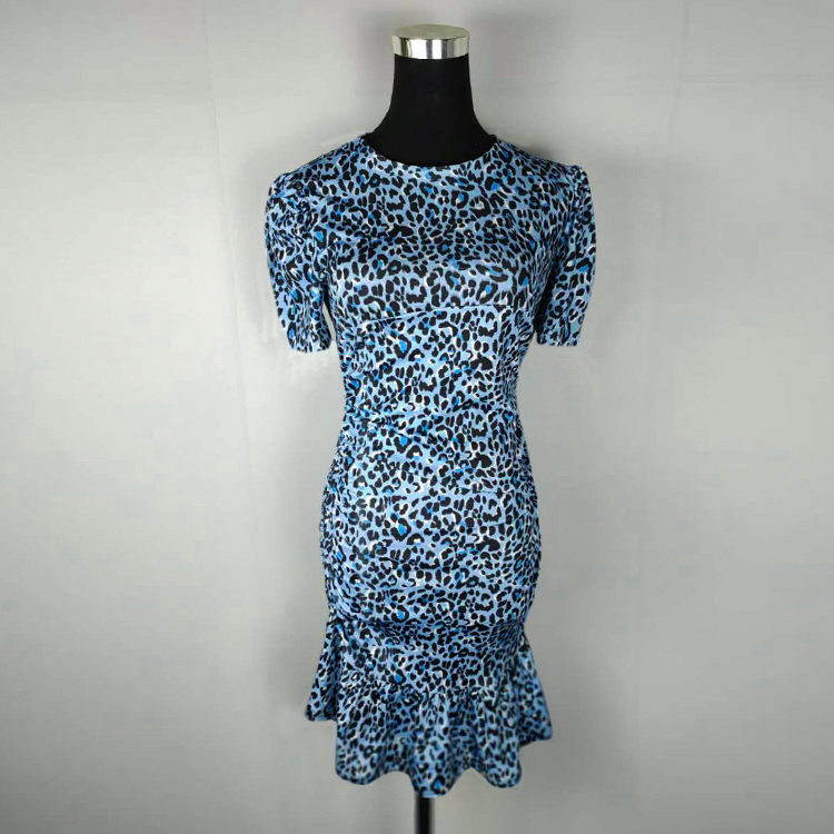 Slim mermaid blue summer leopard dress for women