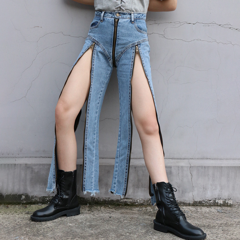 Korean style zip high waist jeans for women