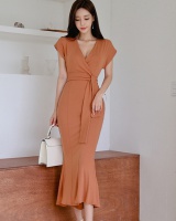 Korean style package hip dress long short sleeve long dress