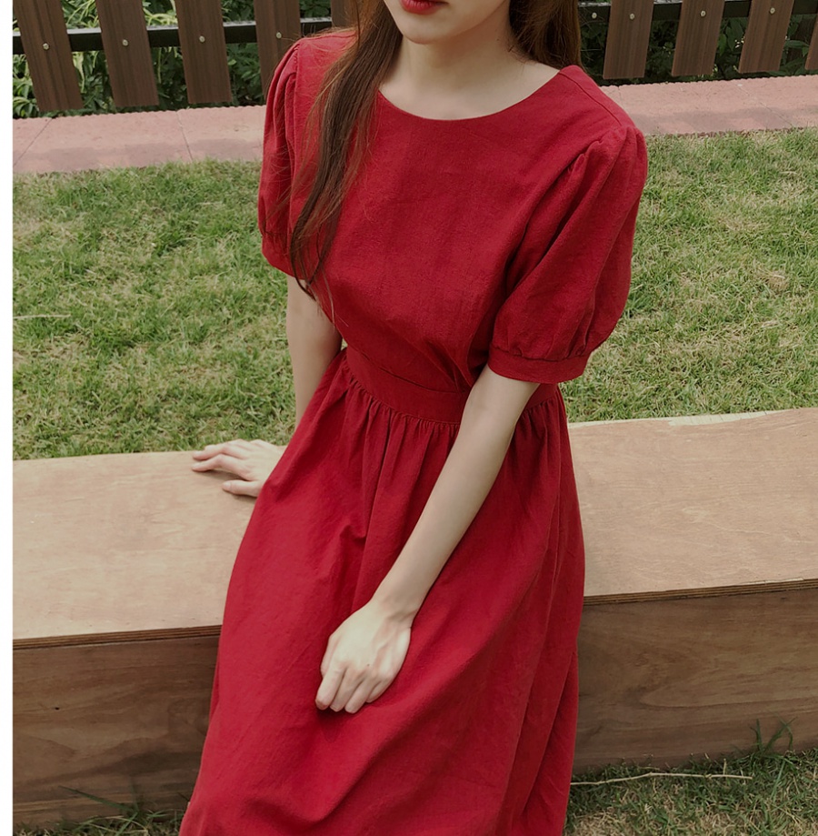 Korean style pinched waist pure simple temperament dress