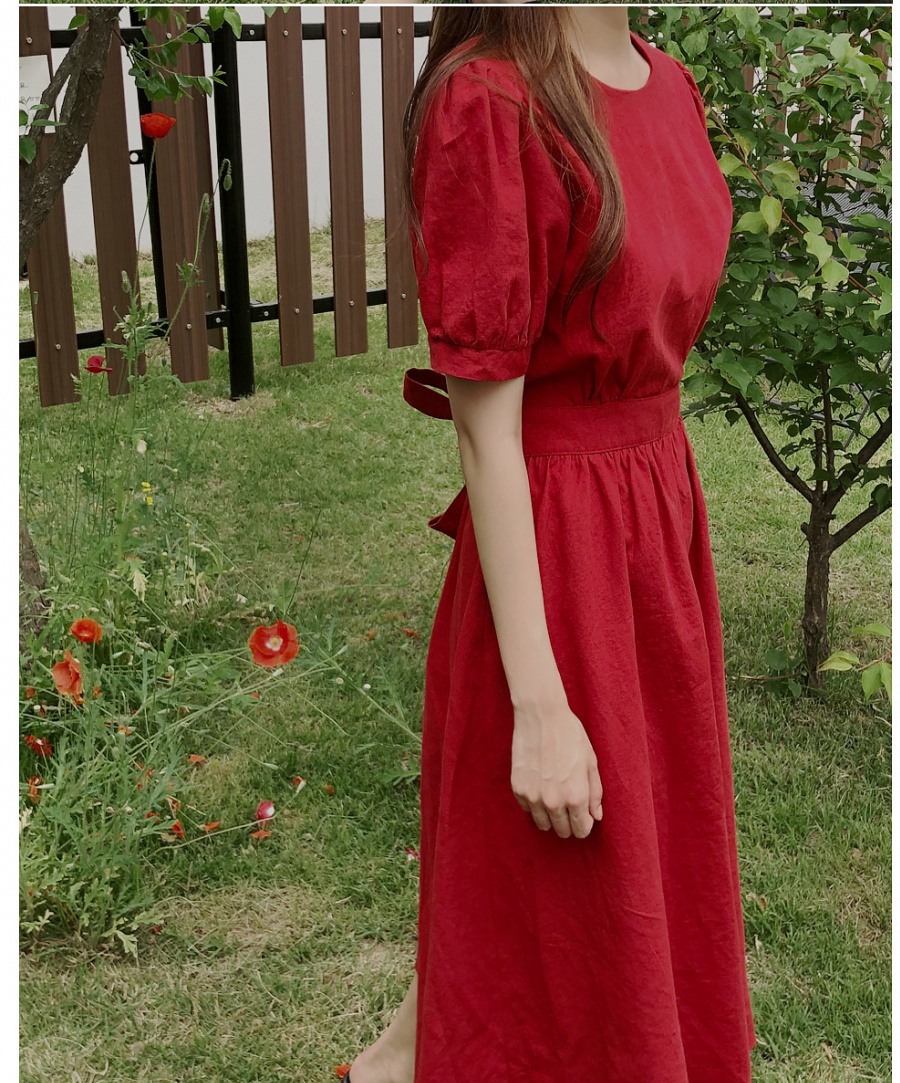Korean style pinched waist pure simple temperament dress