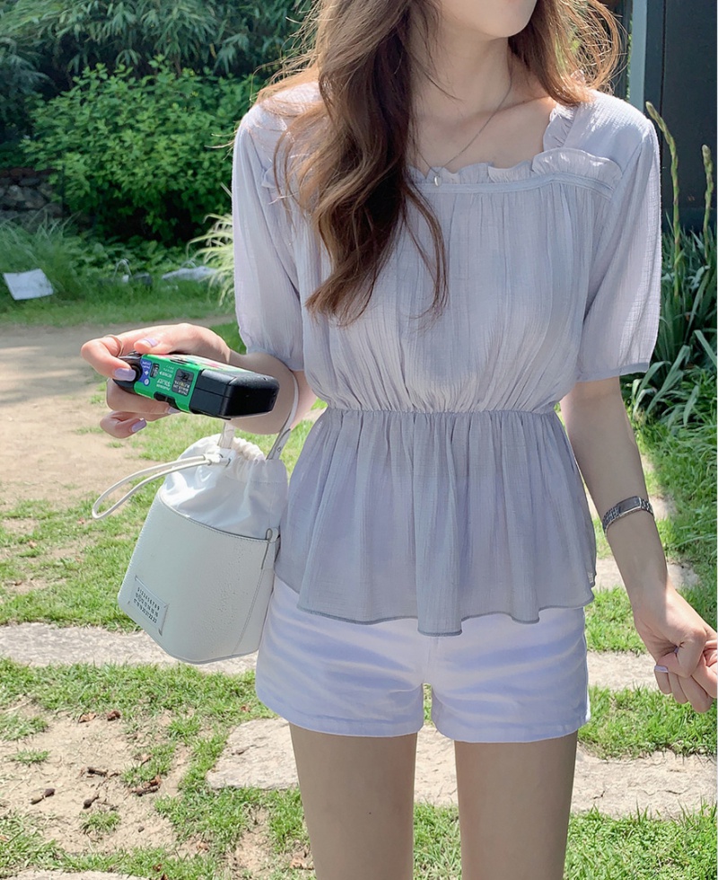 Short sleeve all-match simple Korean style pure shirt