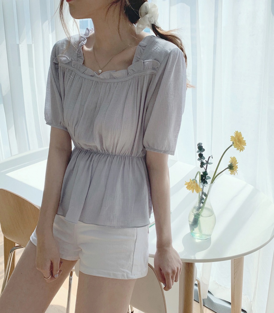 Short sleeve all-match simple Korean style pure shirt