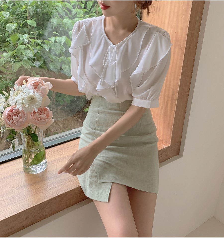 Pure short sleeve lotus leaf edges Korean style shirt