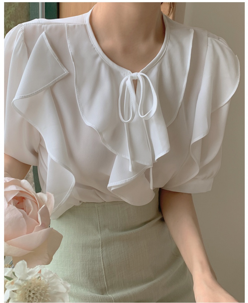 Pure short sleeve lotus leaf edges Korean style shirt