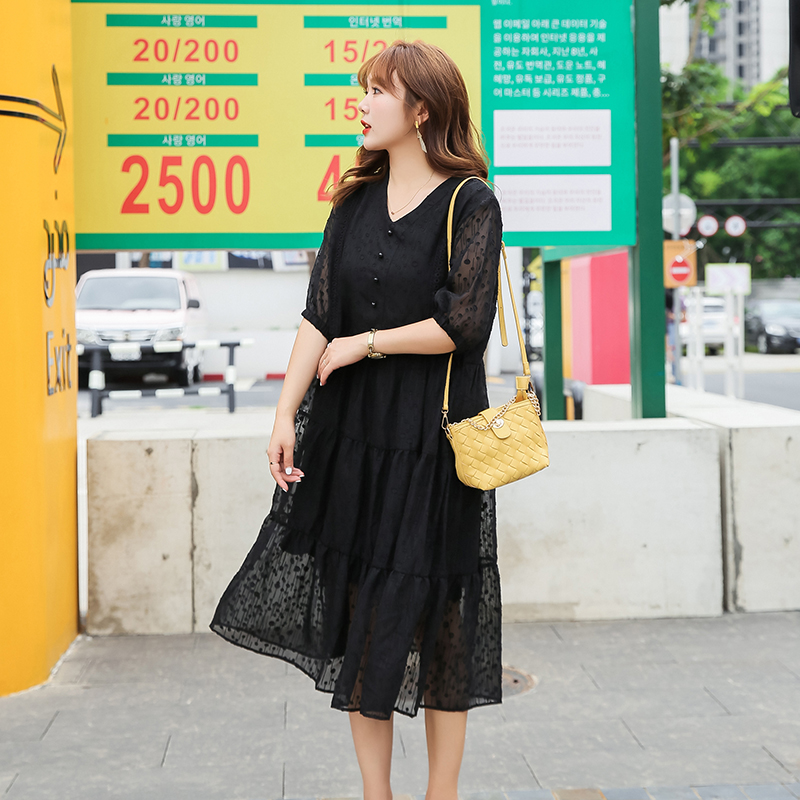 Court style Western style fat slim summer lady dress for women