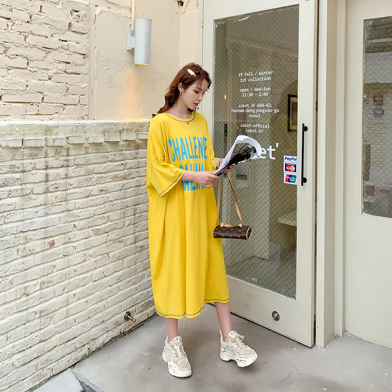 Fat Korean style summer T-shirt Casual loose slim dress