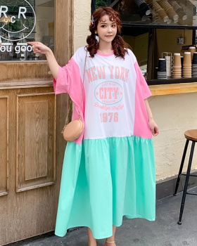 Splice summer fashion T-shirt Korean style long loose dress
