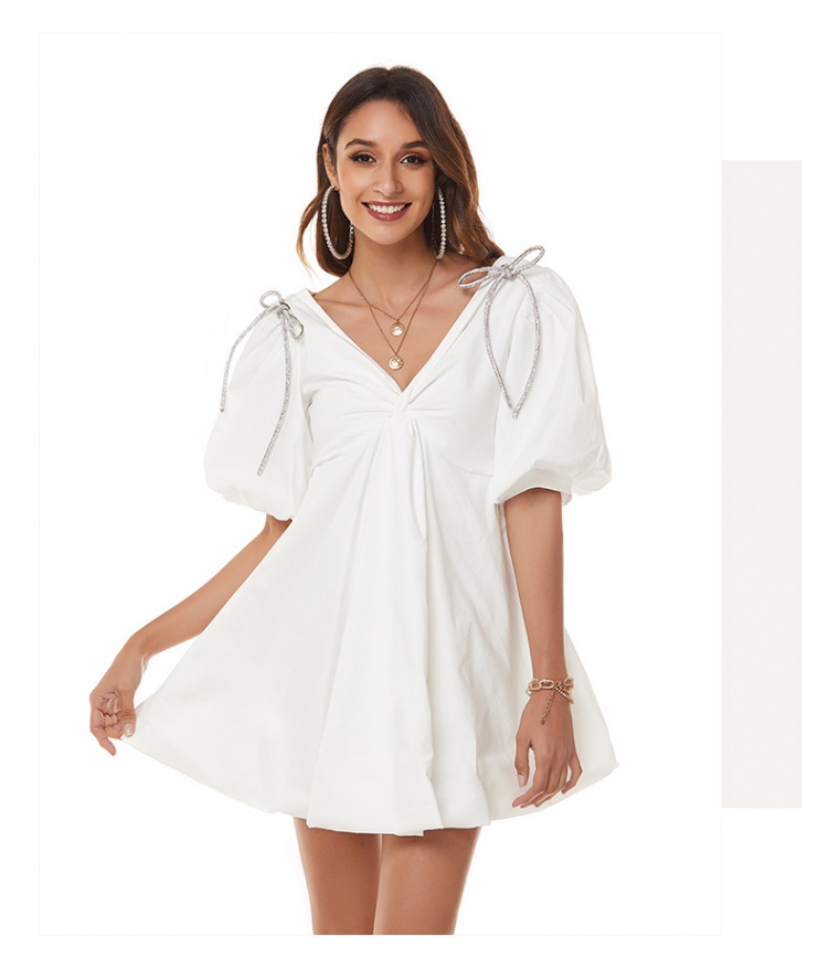 Summer puff sleeve France style butterfly dress for women