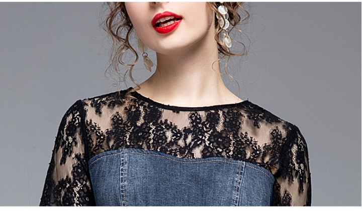European style lace cotton T-back denim bandage dress