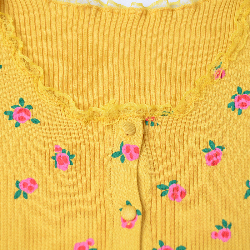 Floral short summer tops knitted slim navel small cardigan