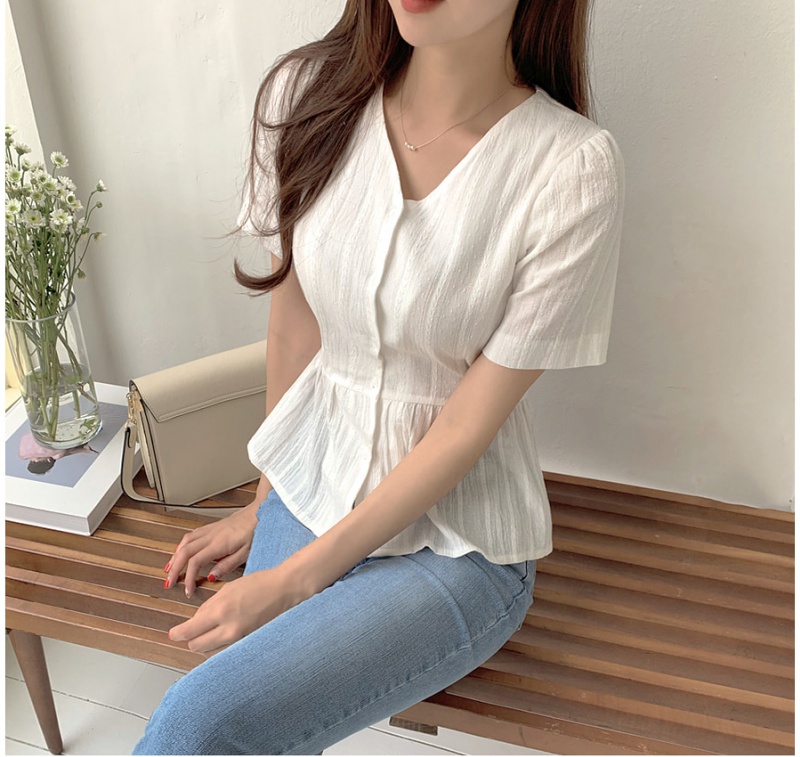 Short sleeve sweet frenum jacquard simple Korean style shirt