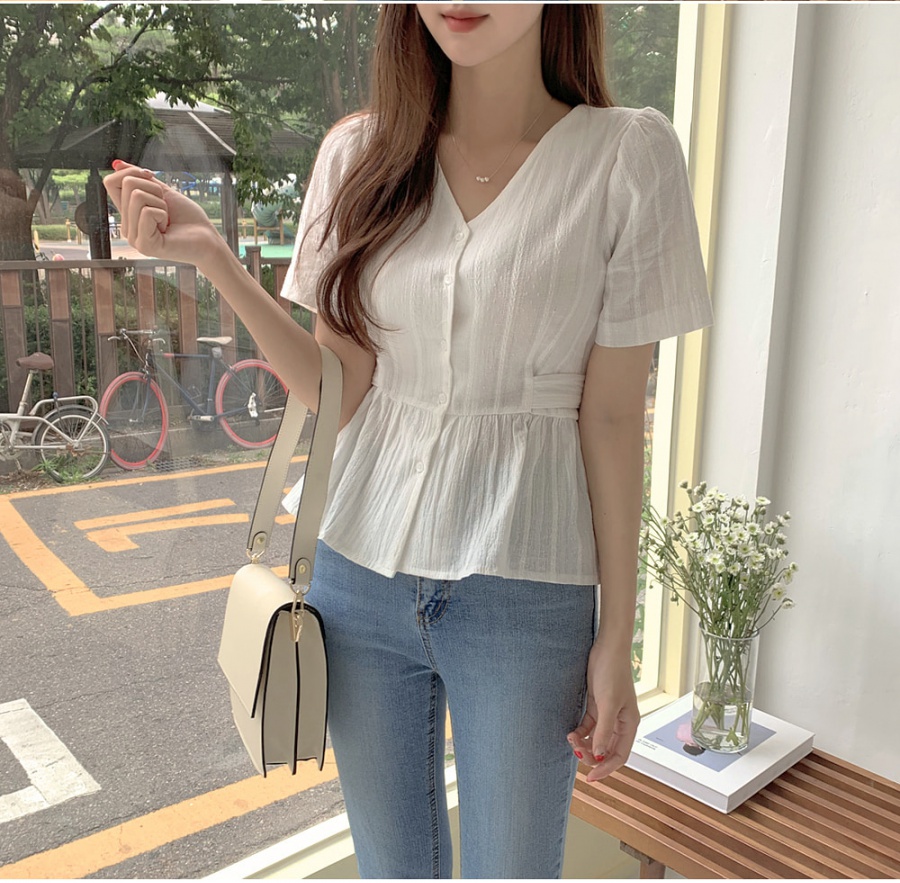 Short sleeve sweet frenum jacquard simple Korean style shirt