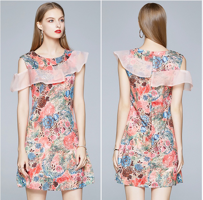 Printing strapless sweet floral European style dress