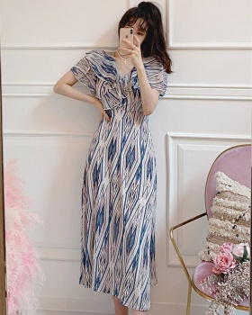 Slim V-neck dress temperament Korean style long dress