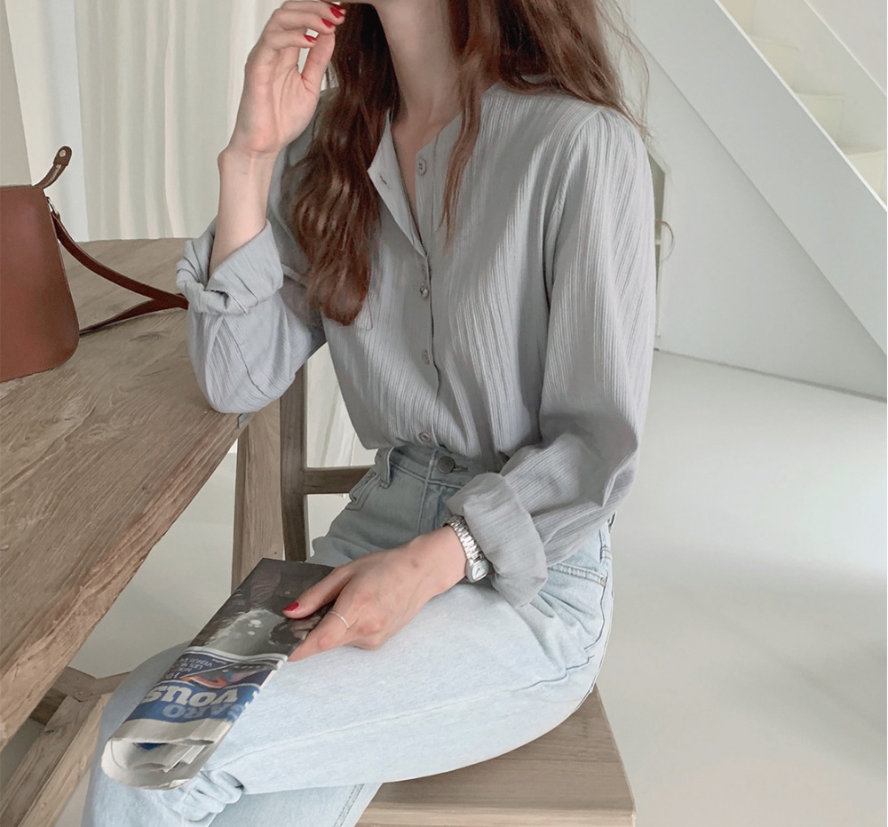 Jacquard simple Korean style pure shirt for women