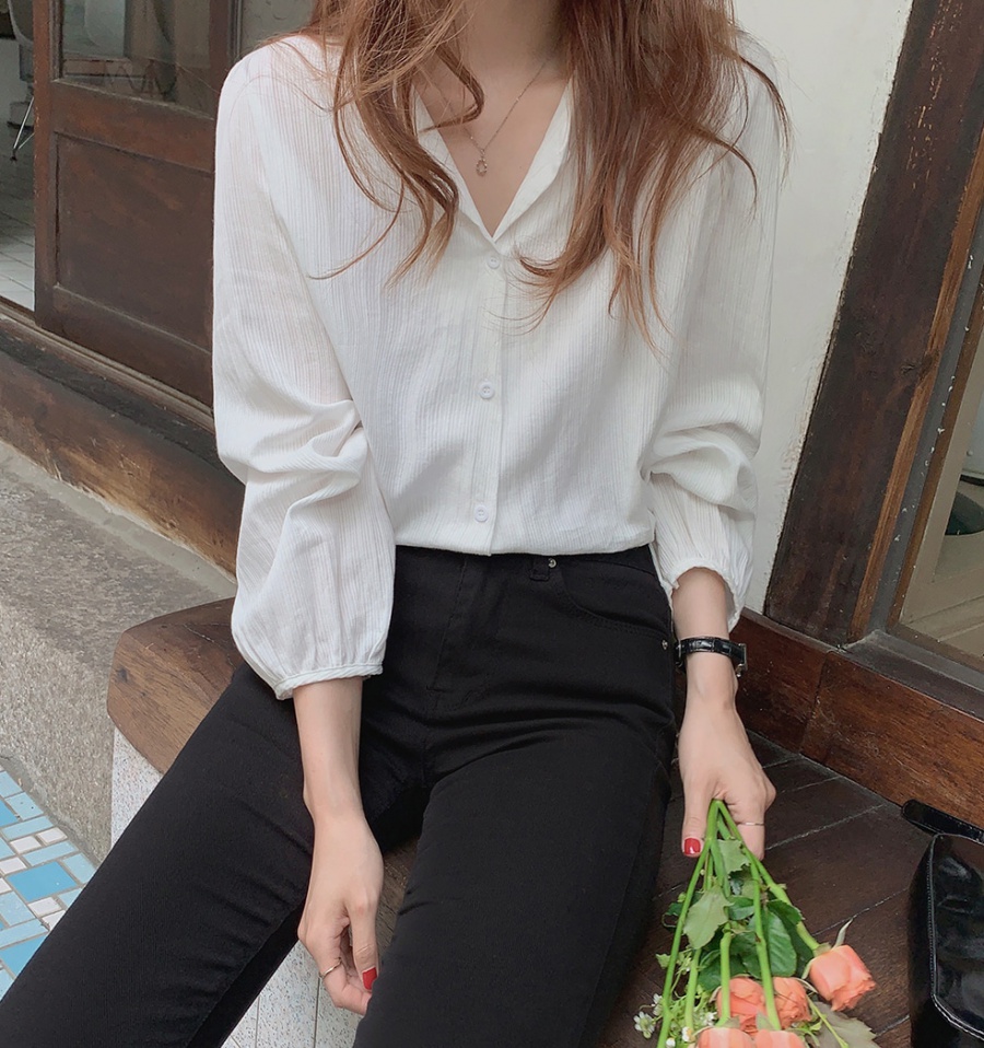 Jacquard simple Korean style pure shirt for women