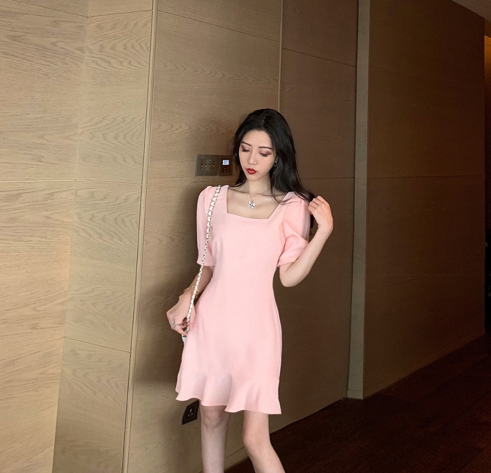 Slim square collar pinched waist dress for women