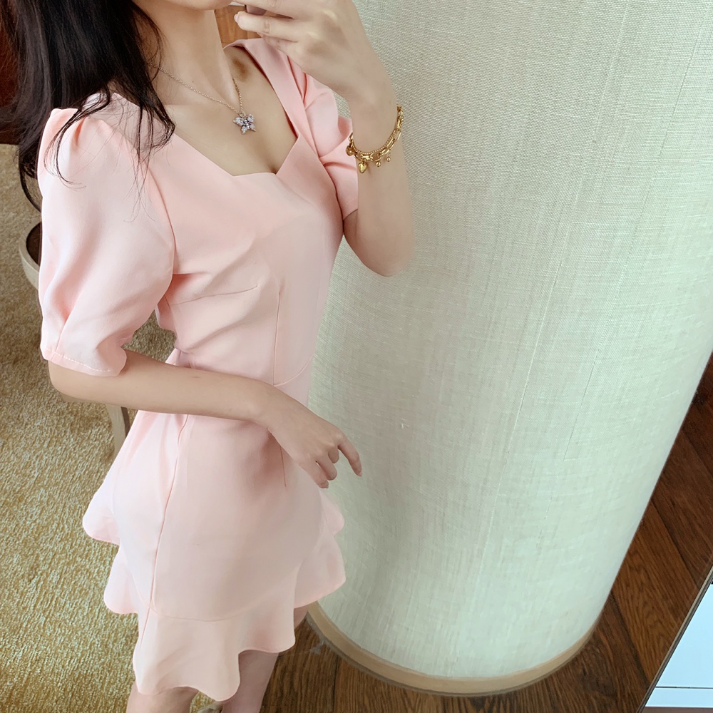 Slim square collar pinched waist dress for women