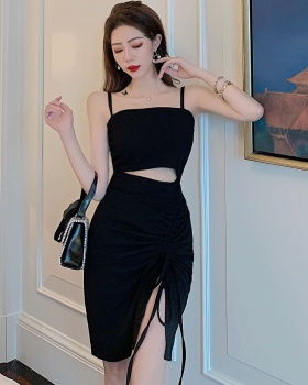 Temperament France style slim black sling skirt
