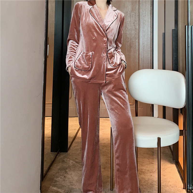 Korean style double-breasted pajamas a set for women