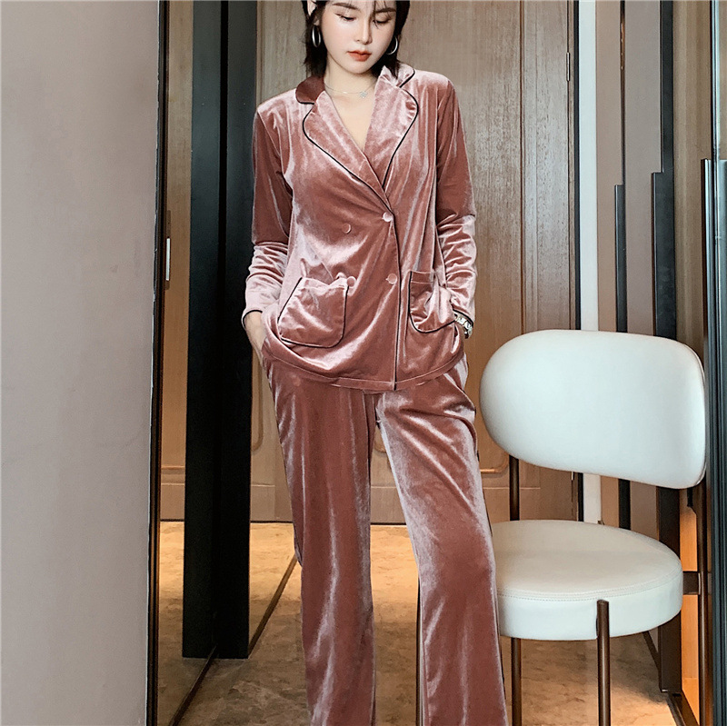 Korean style double-breasted pajamas a set for women