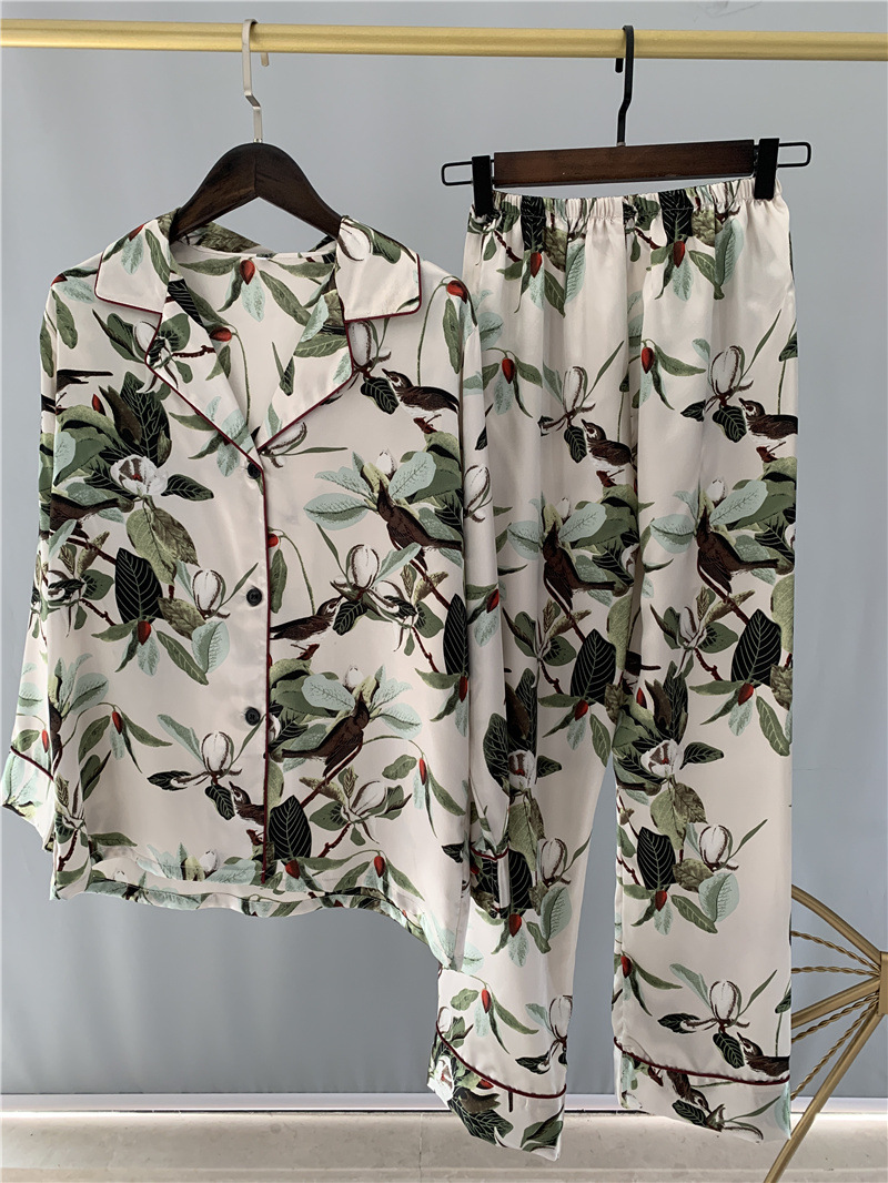 Lapel long sleeve Korean style printing pajamas a set for women