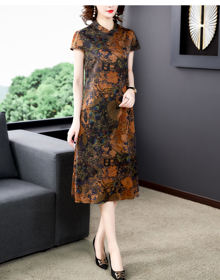 Silk middle-aged long summer dress for women