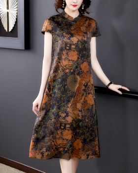 Silk middle-aged long summer dress for women