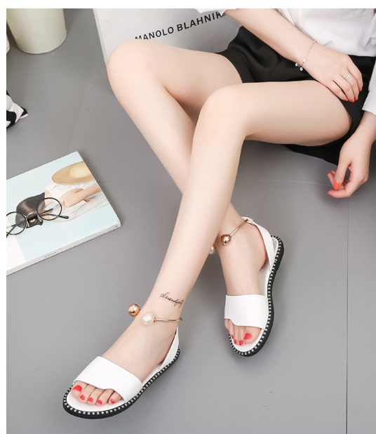 Korean style sandy beach slippers pearl sandals for women