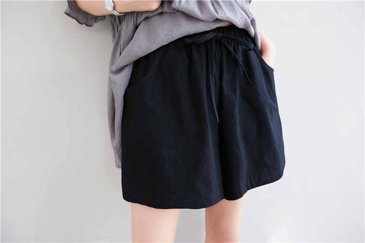 Summer cotton linen wide leg Casual frenum loose shorts