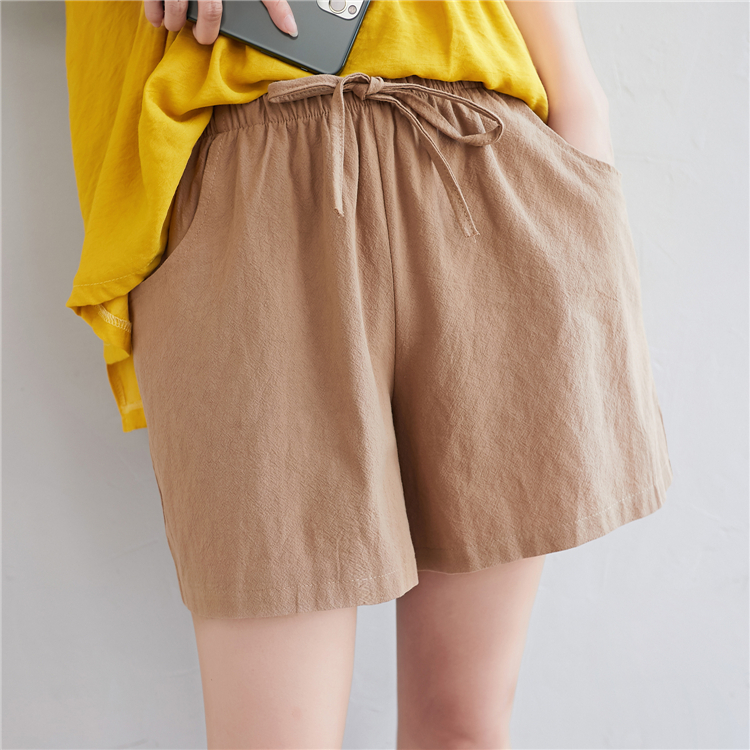 Summer cotton linen wide leg Casual frenum loose shorts